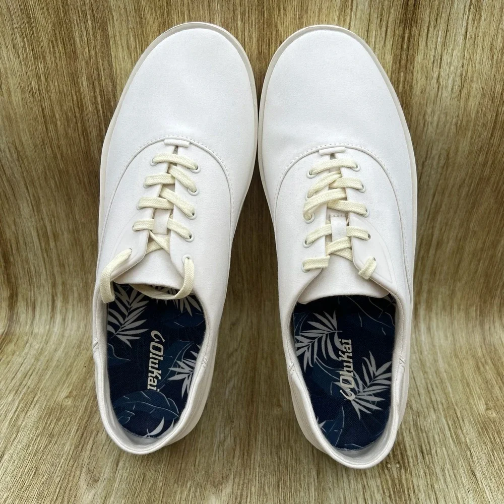 OluKai Tradewind Sneakers Mens Size 12 Off White Textile Drop-in Heel 10533-1818